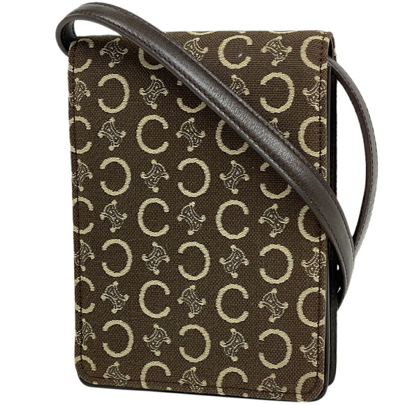 Celine C Macadam Pattern Mini Leather Pochette Shoulder Bag Brown - Picture 1 of 8